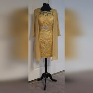 Gold Embroidered Knee Length Dress W/ Cover